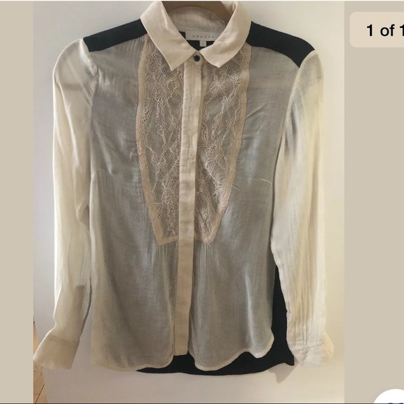Sandro Silk Contrast Blouse Sz 1 - Picture 4 of 11